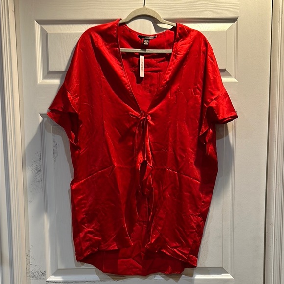 NWT! Victoria’s Secret Red Satin Love Valentine’s Day Tie Front Ruffle Robe O/S - Picture 2 of 8